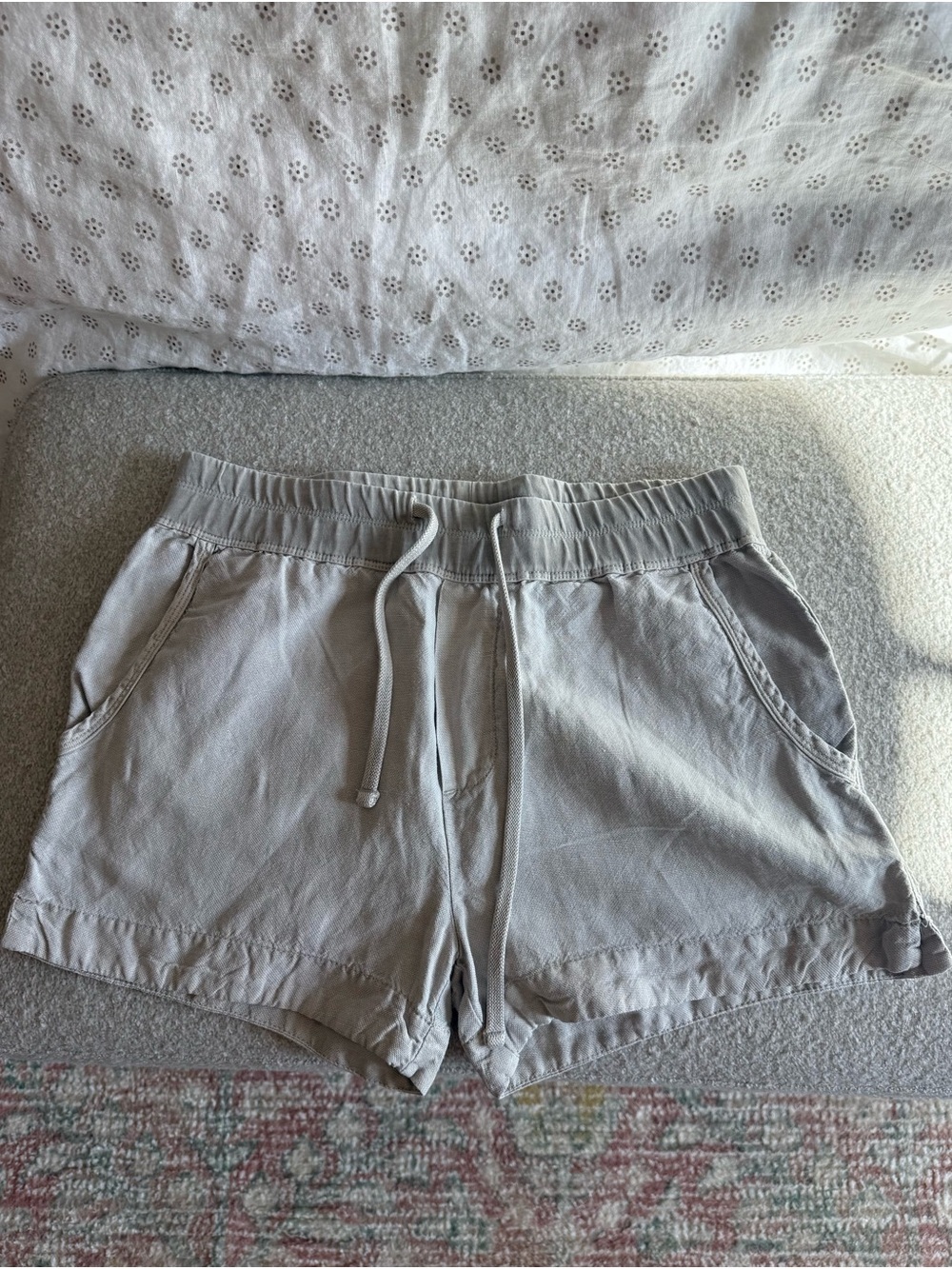 James Perse Light Gray/Khaki Drawstring Linen Shorts